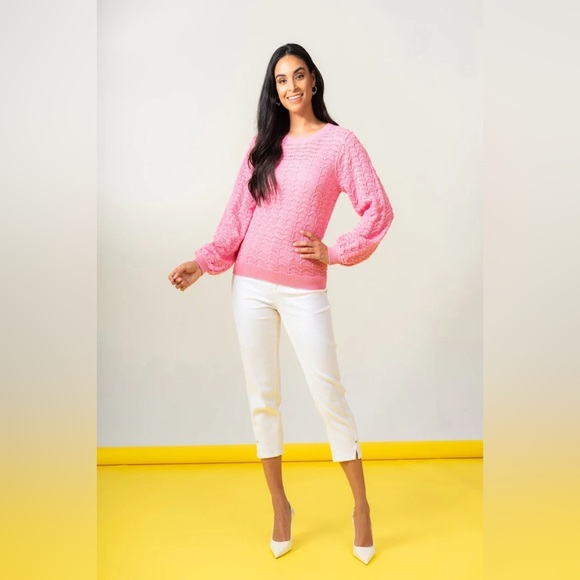 ELENA WANG Spring 2025 Collection Pink Knit Sweater All Season Size Sm $110 NWT - Picture 1 of 10